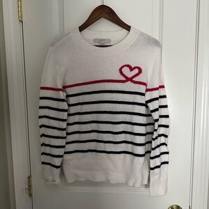LOFT White and Black Crew Neck Sweater with Heart Detail